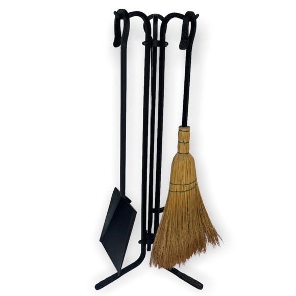 Fireplace Tools Hearth Stand Set Black Forged Metal Fireplace Poker Shovel Broom - Picture 13 of 16